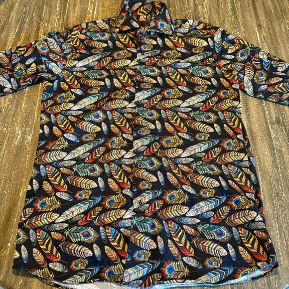 Men's Axxess All Over Feathers Print Long Sleeve Dress Shirt, Large - Picture 4 of 7